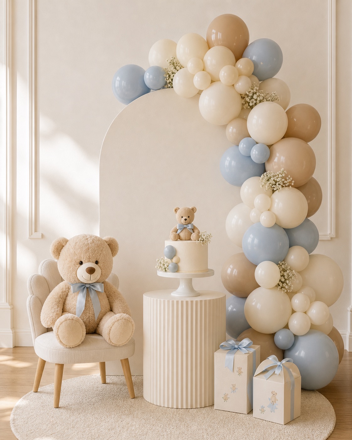 Decor simplu pentru botez cu ursuleț