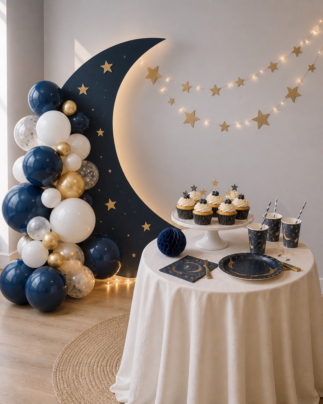 Decor simplu lună și stele